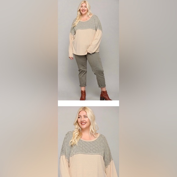 Dotted Contrast and Solid Knit Drop Shoulder - Picture 4 of 6